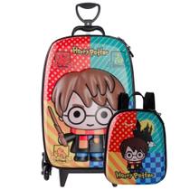 Kit Mochila Roda Tripla 3D + Lancheira Harry Potter Casas Maxtoy DIPLOMATA