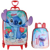 Kit Mochila Roda Tripla 3D + Lancheira Stitch Praia Maxtoy DIPLOMATA