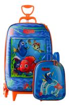 Kit Mochila Roda Tripla Procurando Nemo 3d Lancheira Escolar Azul