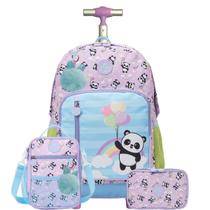 Kit Mochila Rodas 16 Panda Haste Única Lancheira Estojo