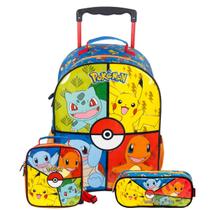 Kit Mochila Rodas 16" Pokemon Estojo e Lancheira Escolar