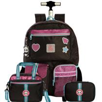 Kit Mochila Rodas 16 Utility Panda Glitter Lancheira Estojo