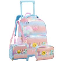 Kit Mochila Rodas 17" Love Com Lancheira Térmica Estojo Box
