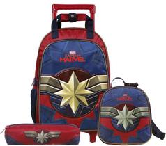 Kit Mochila Rodas Capita Marvel 11646 Lancheira E Estojo