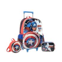 Kit Mochila Rodas Capitão America Estojo Lancheira Infantil