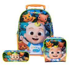 Kit Mochila Rodas Cocomelon Jojo Joãozinho Estojo Lancheira