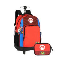 Kit Mochila Rodas Com Estojo Box Super Mario Juvenil Escolar