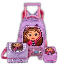 Kit Mochila Rodas Estojo Box Lancheira Casa Mágica Da Gabby