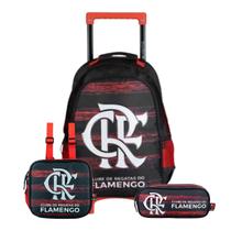 Kit Mochila Rodas Flamengo Clube Regatas Lancheira E Estojo Cor:Preto