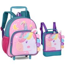Kit Mochila Rodas Lancheira Creche Infantil Unicórnio Kit Mochila Rodas Lancheira Creche Infantil Unicórnio