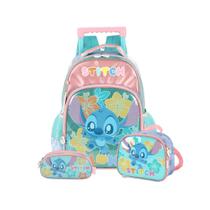 Kit Mochila Rodas Lancheira E Estojo Triplo Stitch Disney