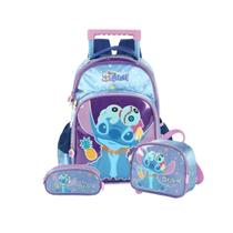 Kit Mochila Rodas Lancheira E Estojo Triplo Stitch Violeta Kit Mochila Rodas Lancheira E Estojo Triplo Stitch Violeta