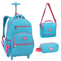 Kit Mochila Rodas Lancheira Estojo 360º Metalizada Notebook