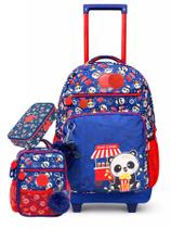 Kit Mochila Rodas + Lancheira + Estojo Box Luxo Panda Pipoca