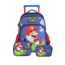 Kit Mochila Rodas Lancheira Estojo Box Super Mario Infantil'