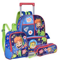 Kit Mochila Rodas Lancheira Estojo Duplo Gato Galactico