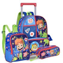 Kit Mochila Rodas Lancheira Estojo Duplo Gato Galactico
