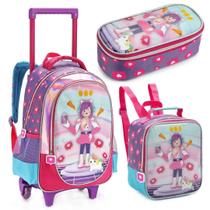Kit Mochila Rodas Lancheira Estojo Game Pk Lilas 25L DENLEX