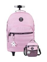Kit Mochila Rodas+Lancheira+Estojo Minnie Mouse Juvenil Rosa