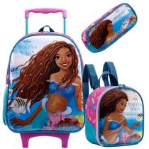 Kit Mochila Rodas Lancheira Estojo Pequena Sereia Pink