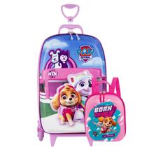 Kit Mochila Rodas Lancheira Patrulha Canina 3D Pet Shop Rosa