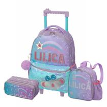 Kit Mochila Rodas Lilica Make a Wish Lancheira Estojo Triplo