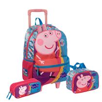 Kit Mochila Rodas Peppa Pig com Lancheira Térmica e Estojo