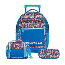 Kit Mochila Rodas Stumble Guys Escolar Lancheira E Estojo Cor:Azul