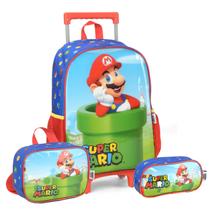 Kit Mochila Rodas Super Mario Bros Escolar Lancheira Estojo