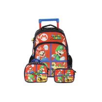 Kit Mochila Rodas Super Mario E Luigi Lancheira Estojo Box