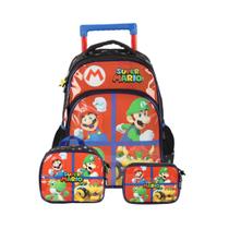 Kit Mochila Rodas Super Mario Infantil Lancheira Estojo Box