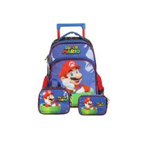 Kit Mochila Rodas Super Mario Lancheira Estojo Box Azul
