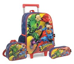 Kit Mochila Rodas Superman DC Lancheira e Estojo Escolar Kit Mochila Rodas Superman DC Lancheira e Estojo Escolar