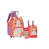 Kit Mochila Rodinha 15",Lancheira Pets e Garrafa Gatinha