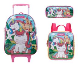 Kit Mochila Rodinha 16 Unicórnio Lancheira Estojo Infantil Escolar Xeryus 12330
