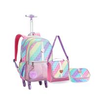 Kit Mochila Rodinha 360 Juvenil Holografica Colorida Meninas