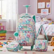 Kit Mochila Rodinha 360º Juvenil Feminino Escolar 3 Peças Com Chaveiro Pompom Kit Mochila Rodinha 360º Juvenil Feminino Escolar 3 Peças Com Chaveiro Pompom