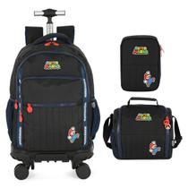 Kit Mochila Rodinha 360º + Lancheira + Estojo Super Mario Cor:Preto Kit Mochila Rodinha 360º + Lancheira + Estojo Super Mario Cor:Preto