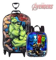 Kit Mochila Rodinha 3d Hulk E Lancheira Vingadores Diplomata
