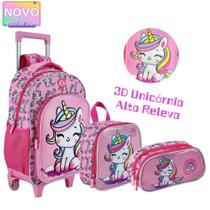 Kit Mochila Rodinha 3D Unicórnio Alto Relevo Com Lancheira Térmica Estojo Escolar 2026