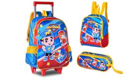 Kit Mochila Rodinha Aventureiros Lancheira Estojo Azul 2024 Kit Mochila Rodinha Aventureiros Lancheira Estojo Azul 2024