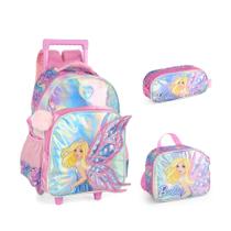 Kit Mochila Rodinha c/ Alça + Lancheira + Estojo Triplo Barbie Fada
