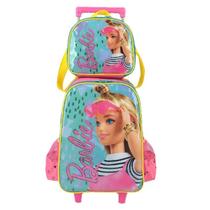 Kit Mochila Rodinha Carrinho Lancheira Barbie Pink Original