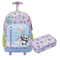 Kit Mochila Rodinha College Panda Estojo Box Escolar Xeryus