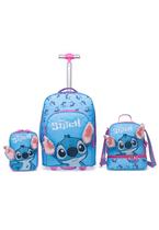 Kit Mochila Rodinha Disney Lancheira Estojo Escolar Stitch Kit Mochila Rodinha Disney Lancheira Estojo Escolar Stitch