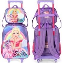 Kit Mochila Rodinha e Costas Barbie Princesa Roxo +Lancheira