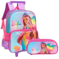 Kit Mochila Rodinha e Estojo Barbie Sereia Lilás Shine On