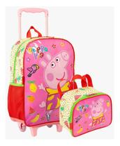 Kit Mochila Rodinha e Lancheira Térmica Peppa Pig Frutas