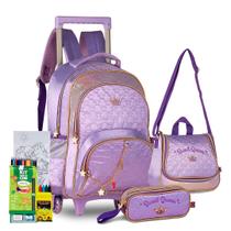 Kit Mochila Rodinha Escola Estojo Lancheira Escolar Infantil Sweet Queen Sereia Glitter Princesa