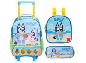Kit Mochila Rodinha Escolar Bluey Lancheira Estojo 2026 Azul Bluey